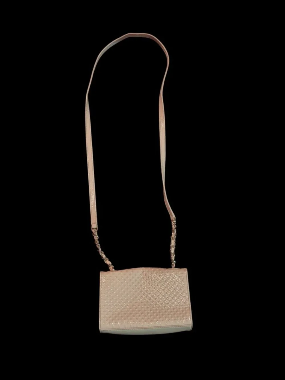 Tory Burch Marion Embossed Diamond Pattern Pink Patent Leather Gold Hardware